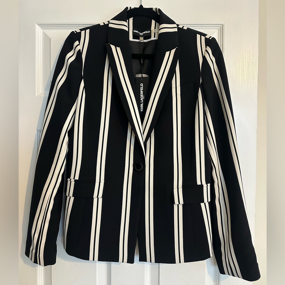 Karl Lagerfeld Black and White Striped Women's Blazer - 8 NWT